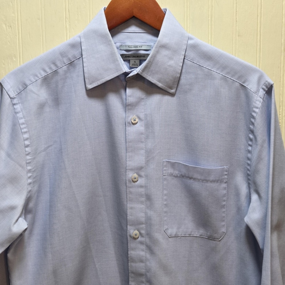 Johnston & Murphy Shirt Mens Small Blue Stripe Tailored Fit Dress Long Sleeve